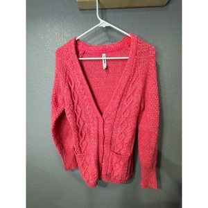 Aeropostale Cable Knit Textured‎ Boyfriend Cardigan Pink S